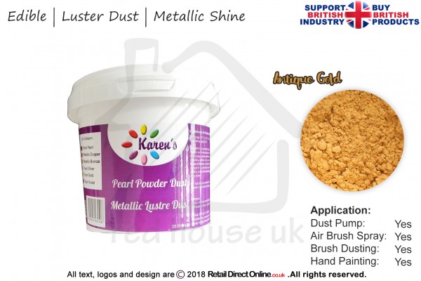 Antique Gold | Pearled | Luster | Shimmer | Gloss | Edible Dust | 25 Gram Pot | Cake Decorating Craft