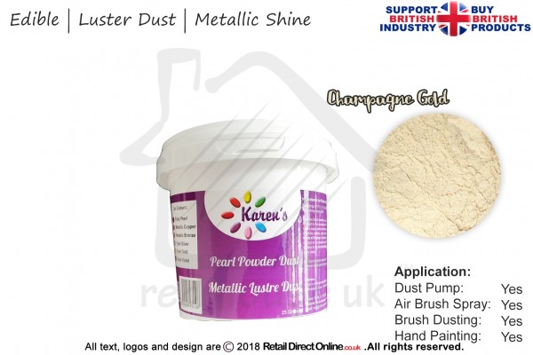 Champagne Gold | Pearled | Luster | Shimmer | Gloss | Edible Dust | 25 Gram Pot | Cake Decorating Craft