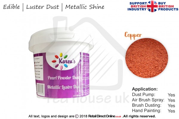 Copper | Pearled | Luster | Shimmer | Gloss | Edible Dust | 25 Gram Pot | Cake Decorating Craft