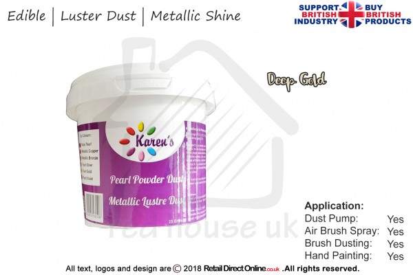 Deep Gold | Pearled | Luster | Shimmer | Gloss | Edible Dust | 25 Gram Pot | Cake Decorating Craft