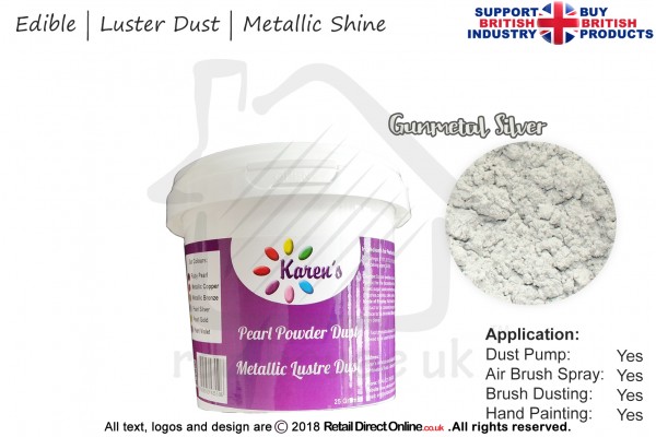 Gunmetal Silver | Pearled | Luster | Shimmer | Gloss | Edible Dust | 25 Gram Pot | Cake Decorating Craft