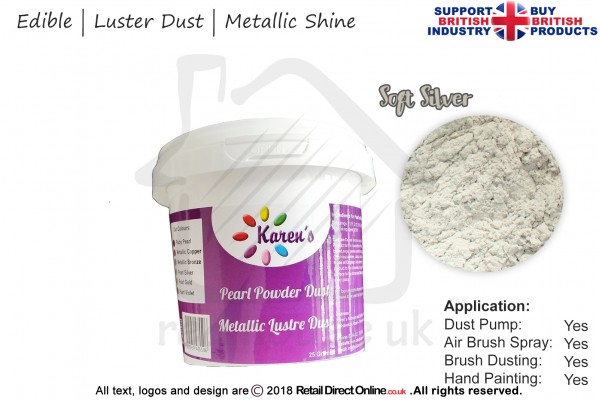Soft Silver | Pearled | Luster | Shimmer | Gloss | Edible Dust | 25 Gram Pot | Cake Decorating Craft