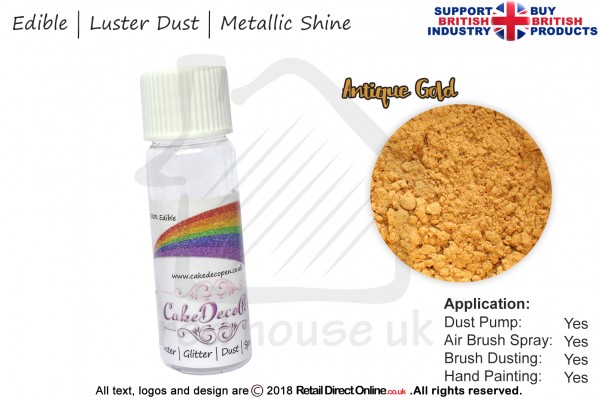 Antique Gold | Pearled | Luster | Shimmer | Gloss | Edible Dust | 4 Gram Tube | Cake Decorating Craft
