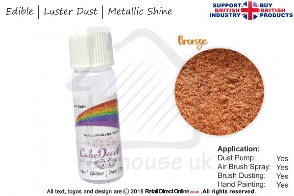 Bronze | Pearled | Luster | Shimmer | Gloss | Edible Dust | 4 Gram Tube | Cake Decorating Craft