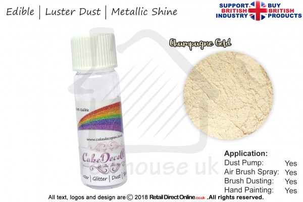 Champagne Gold | Pearled | Luster | Shimmer | Gloss | Edible Dust | 4 Gram Tube | Cake Decorating Craft