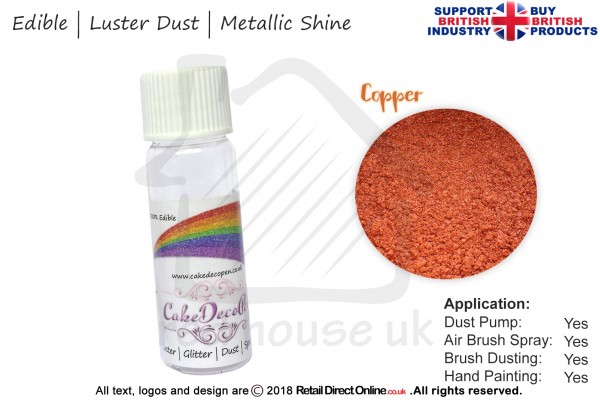 Copper | Pearled | Luster | Shimmer | Gloss | Edible Dust | 4 Gram Tube | Cake Decorating Craft