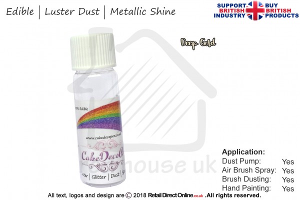 Deep Gold | Pearled | Luster | Shimmer | Gloss | Edible Dust | 4 Gram Tube | Cake Decorating Craft