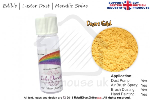 Desert Gold | Pearled | Luster | Shimmer | Gloss | Edible Dust | 4 Gram Tube | Cake Decorating Craft
