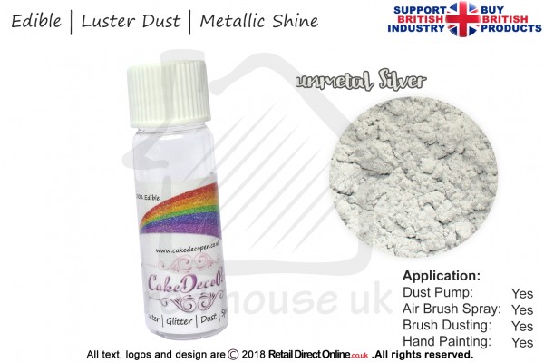 Gunmetal Silver | Pearled | Luster | Shimmer | Gloss | Edible Dust | 4 Gram Tube | Cake Decorating Craft