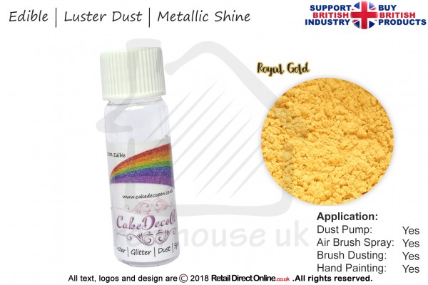 Royal Gold | Pearled | Luster | Shimmer | Gloss | Edible Dust | 4 Gram Tube | Cake Decorating Craft