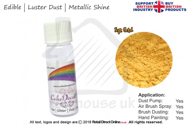 Soft Gold | Pearled | Luster | Shimmer | Gloss | Edible Dust | 4 Gram Tube | Cake Decorating Craft