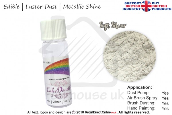 Soft Silver | Pearled | Luster | Shimmer | Gloss | Edible Dust | 4 Gram Tube | Cake Decorating Craft