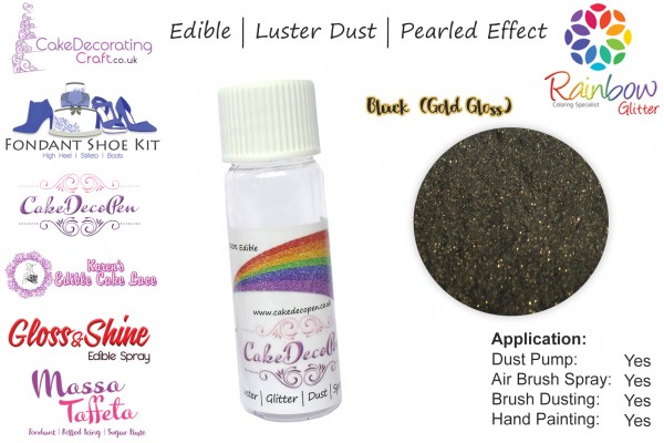 Black Gold | Pearled | Luster | Shimmer | Gloss | Edible Dust | 25 Gram Pot | Cake Decorating Craft
