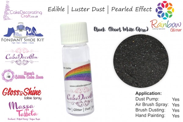 Black Silver | Pearled | Luster | Shimmer | Gloss | Edible Dust | 25 Gram Pot | Cake Decorating Craft