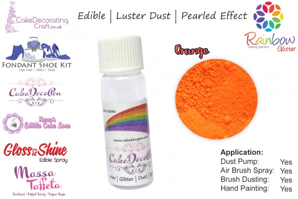 Orange | Pearled | Luster | Shimmer | Gloss | Edible Dust | 25 Gram Pot | Cake Decorating Craft
