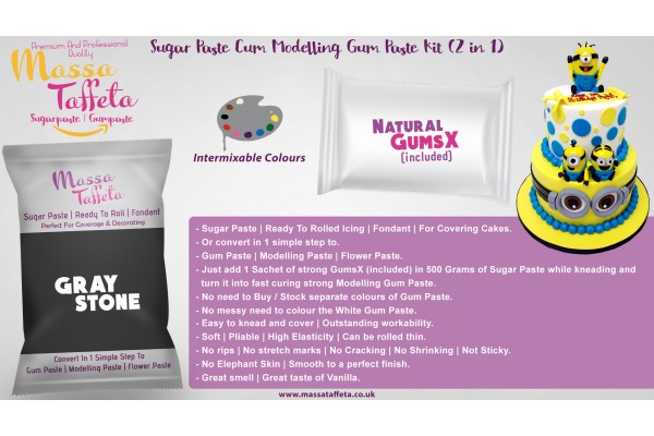 Gray Stone | Massa Taffeta | Sugar Paste Cum Modelling Gum Paste Kit (2 in 1)