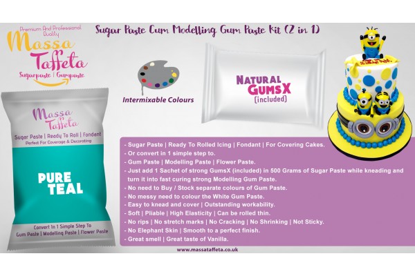 Pure Teal | Massa Taffeta | Sugar Paste Cum Modelling Gum Paste Kit (2 in 1)