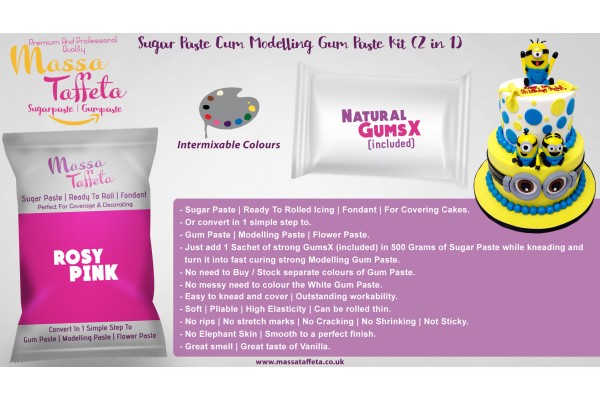 Rosy Pink | Massa Taffeta | Sugar Paste Cum Modelling Gum Paste Kit (2 in 1)