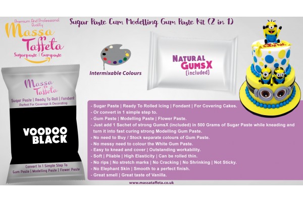 Voodoo Black | Massa Taffeta | Sugar Paste Cum Modelling Gum Paste Kit (2 in 1)