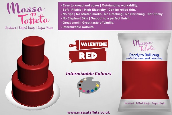 Valentine Red | Massa Taffeta | Fondant | Sugarpaste | Ready Rolled Icing | Cake Craft 