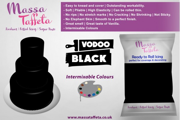 Deep Black | Massa Taffeta | Fondant | Sugarpaste | Ready Rolled Icing | Cake Craft 