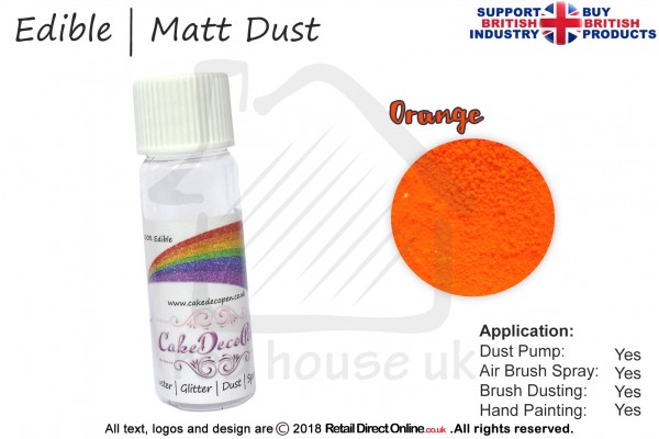 Orange | Matt Dust | Petal Dust | Edible | 25 Gram Pot | Cake Decorating Craft
