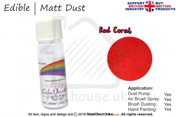 Red Coral | Matt Dust | Petal Dust | Edible | 25 Gram Pot | Cake Decorating Craft