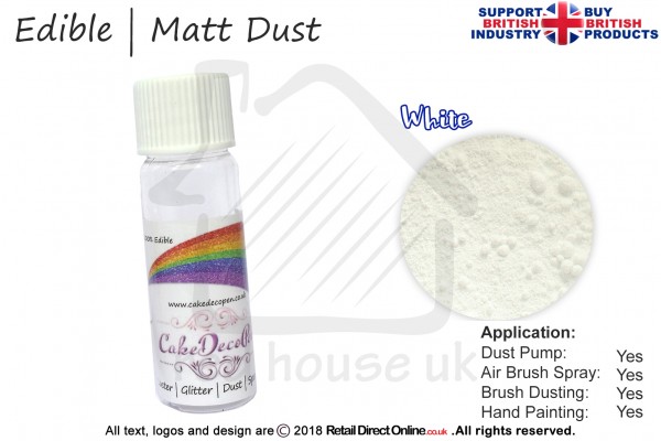 White | Matt Dust | Petal Dust | Edible | 25 Gram Pot | Cake Decorating Craft