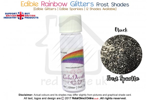Black | Rainbow Glitter | Frost Shade | 100 % Edible | Cake Decorating Craft | 8 Grams