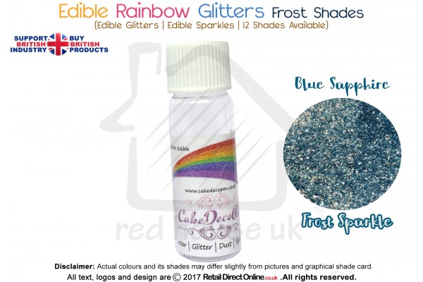 Blue Sapphire | Rainbow Glitter | Frost Shade | 100 % Edible | Cake Decorating Craft | 8 Grams