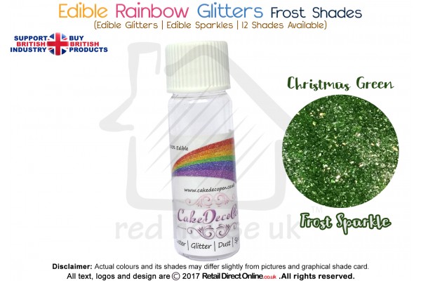 Christmas Green | Rainbow Glitter | Frost Shade | 100 % Edible | Cake Decorating Craft | 8 Grams