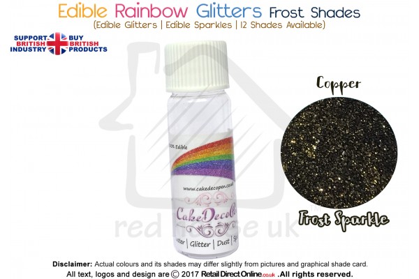 Copper | Rainbow Glitter | Frost Shade | 100 % Edible | Cake Decorating Craft | 8 Grams