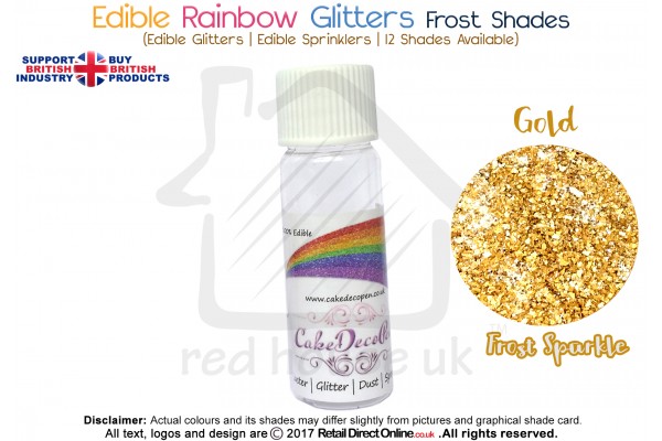 Gold | Rainbow Glitter | Frost Shade | 100 % Edible | Cake Decorating Craft | 8 Grams