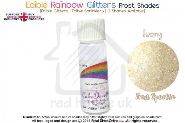 Ivory | Rainbow Glitter | Frost Shade | 100 % Edible | Cake Decorating Craft | 8 Grams