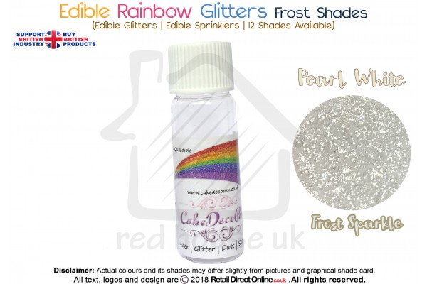 Pearl White | Rainbow Glitter | Frost Shade | 100 % Edible | Cake Decorating Craft | 8 Grams