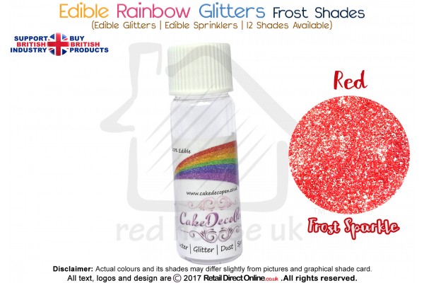 Rose Red | Rainbow Glitter | Frost Shade | 100 % Edible | Cake Decorating Craft | 8 Grams