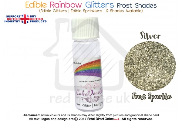 Silver | Rainbow Glitter | Frost Shade | 100 % Edible | Cake Decorating Craft | 8 Grams