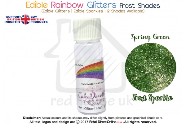 Spring Green | Rainbow Glitter | Frost Shade | 100 % Edible | Cake Decorating Craft | 8 Grams