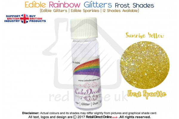Sunrise Yellow | Rainbow Glitter | Frost Shade | 100 % Edible | Cake Decorating Craft | 8 Grams