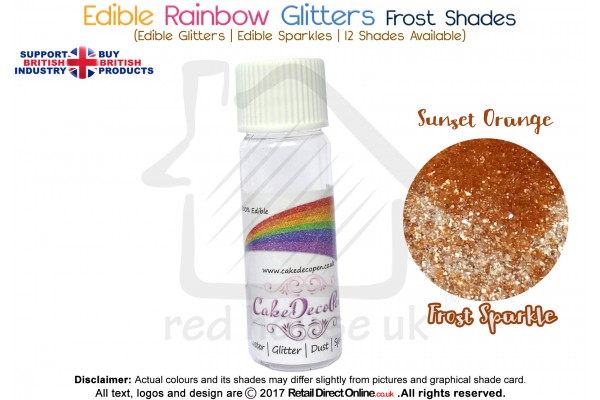 Sunset Orange | Rainbow Glitter | Frost Shade | 100 % Edible | Cake Decorating Craft | 8 Grams