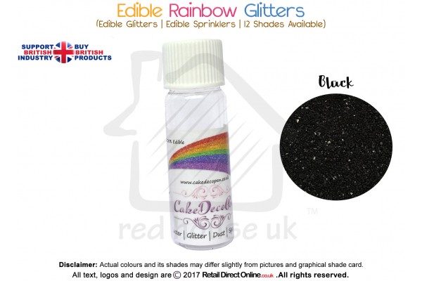 Black | Rainbow Glitter | Sprinklers | 100 % Edible | Cake Decorating Craft | 8 Grams