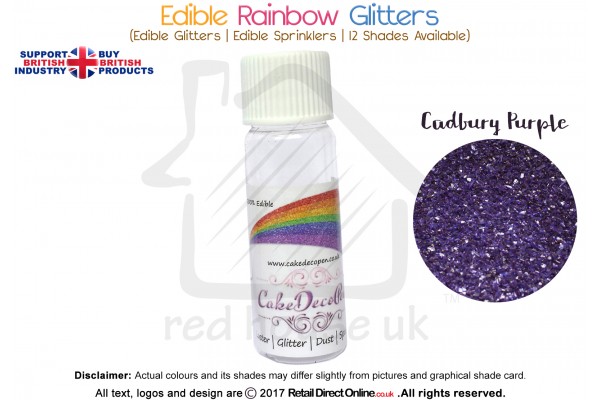 Cadbury Purple | Rainbow Glitter | Sprinklers | 100 % Edible | Cake Decorating Craft | 8 Grams