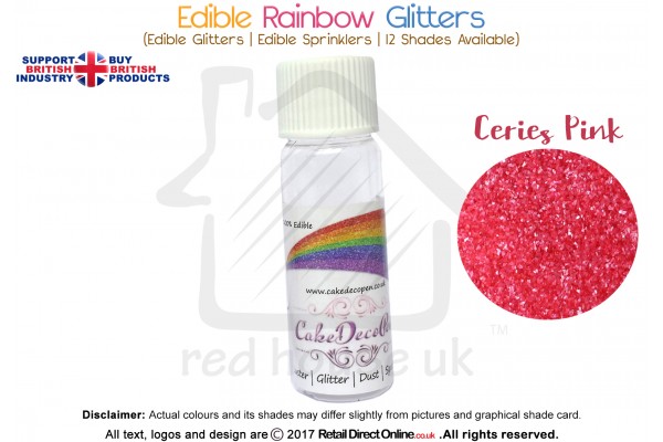 Cerise Pink | Rainbow Glitter | Sprinklers | 100 % Edible | Cake Decorating Craft | 8 Grams