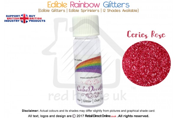 Cerise Rose | Rainbow Glitter | Sprinklers | 100 % Edible | Cake Decorating Craft | 8 Grams