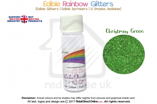 Christmas Green | Rainbow Glitter | Sprinklers | 100 % Edible | Cake Decorating Craft | 8 Grams