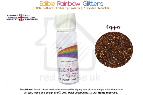 Copper | Rainbow Glitter | Sprinklers | 100 % Edible | Cake Decorating Craft | 8 Grams