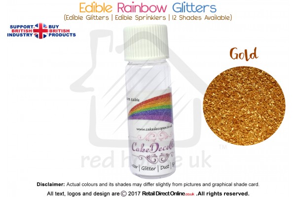 Gold | Rainbow Glitter | Sprinklers | 100 % Edible | Cake Decorating Craft | 8 Grams