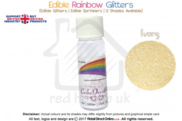 Ivory | Rainbow Glitter | Sprinklers | 100 % Edible | Cake Decorating Craft | 8 Grams
