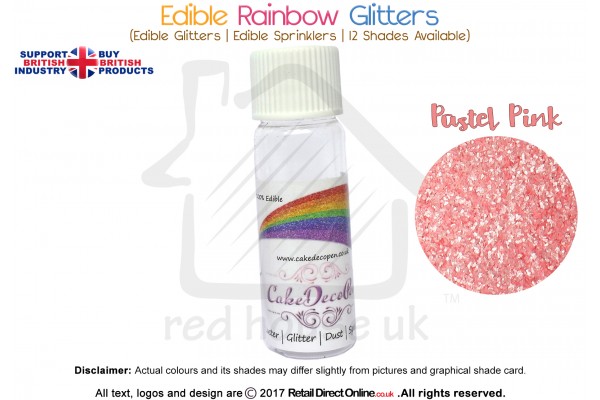 Pastel Pink | Rainbow Glitter | Sprinklers | 100 % Edible | Cake Decorating Craft | 8 Grams