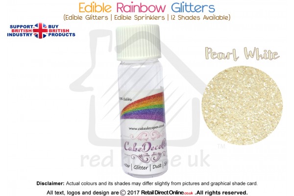 Pearl White | Rainbow Glitter | Sprinklers | 100 % Edible | Cake Decorating Craft | 8 Grams